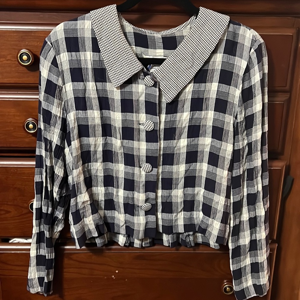 Vintage 90s Plaid Gingham Button Down Collar Crop Top